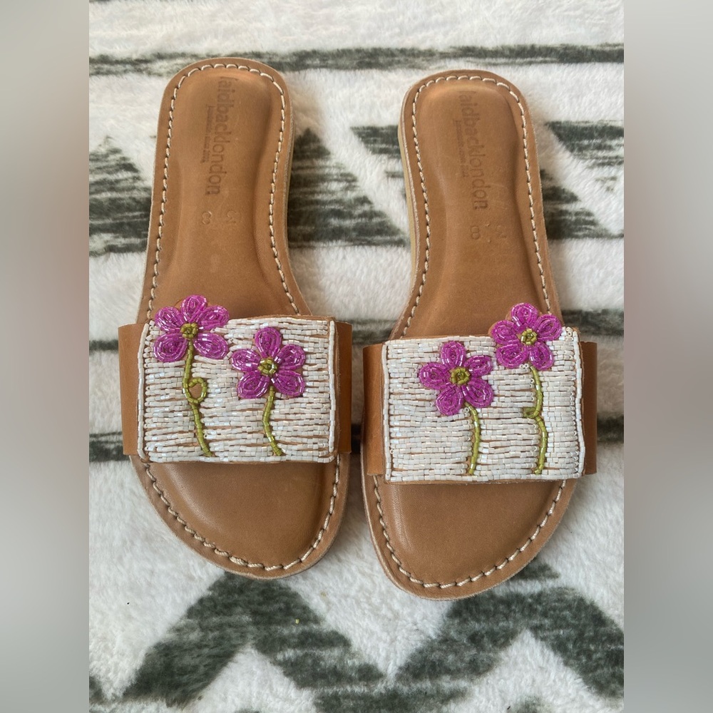 Laidback London Hand-Beaded Low Platform Sandals Size 38/8 - Picture 2 of 7